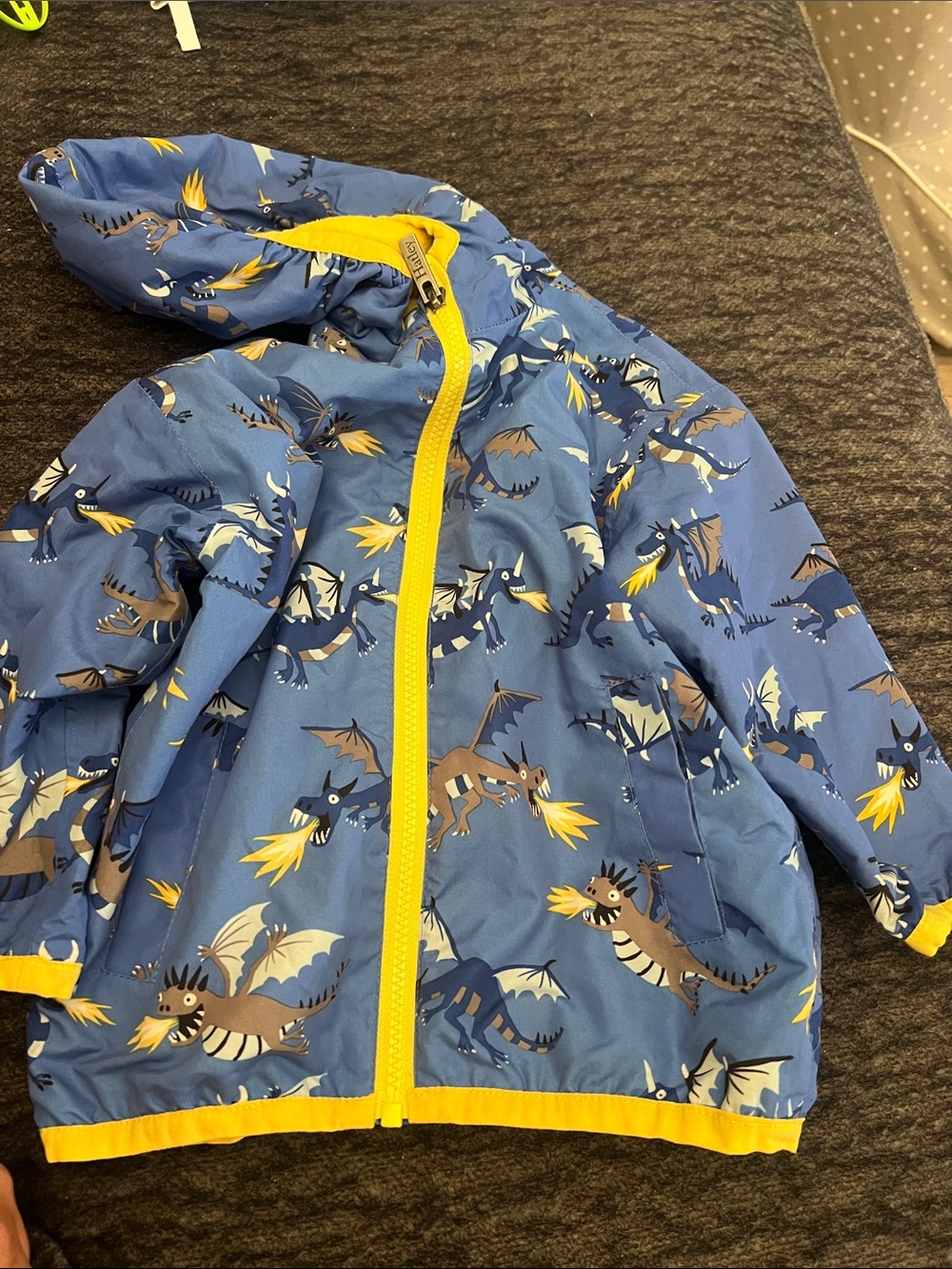 Harley Kids Blue Dragon Hooded Jacket with Yellow Trim size 2